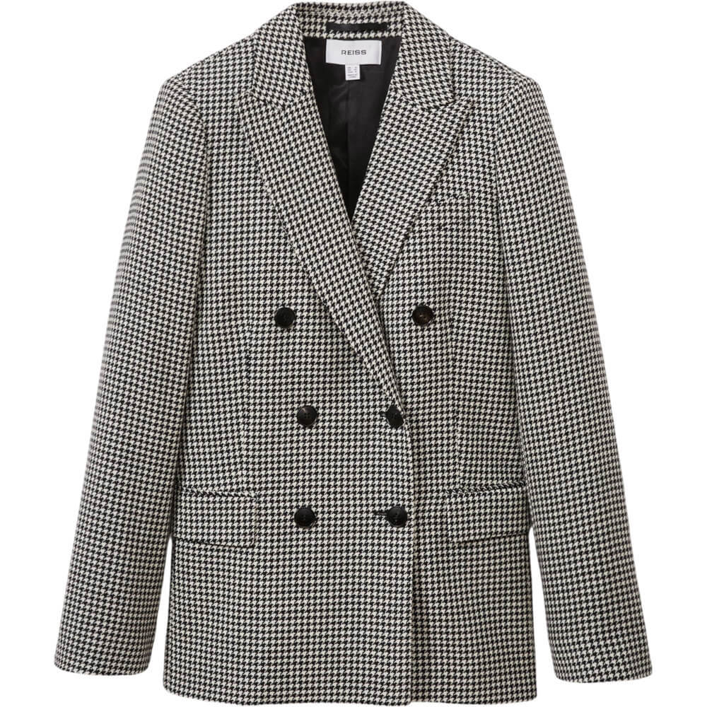 REISS DREW Wool Dogtooth Double Breasted Blazer